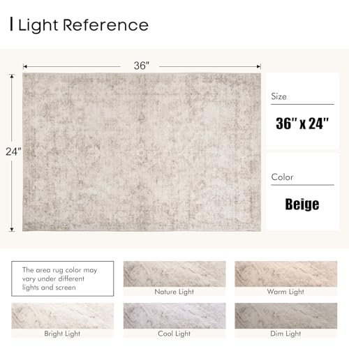 Area Rug 2x3 Washable Entry Mat, Indoor Mats for Entryway, Vintage Distressed Boho Small Rug, Low Pile Non Slip Doormat Indoor Entrance for Bathroom Bedroom Living Room Hallway Front Door-Beige 2'x3' - color: Beige, size: 2' x 3' (Rectangular)