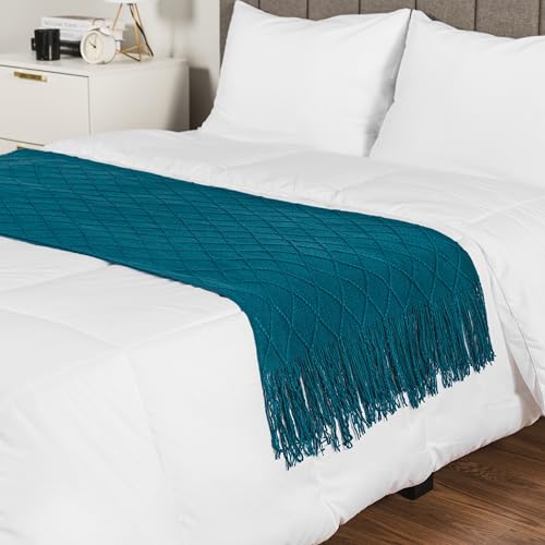 PAVILIA Teal Blue Knit Throw Blanket for Couch Bed, Soft Knitted Farmhouse Sofa Throw for Living Room, Lightweight Decorative Summer Throw Blanket for Chair, Outdoor Textured Boho Blanket, 50x60 - color: Teal Blue, size: 50 X 60 Inches - Throw
