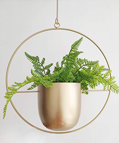 RISEON Boho Gold Metal Plant Hanger,Metal Wall and Ceiling Hanging Planter, Modern Planter, Mid Century Flower Pot Plant Holder, Minimalist Planter for Indoor Outdoor Home Decor - color: Gold, size: Round shape
