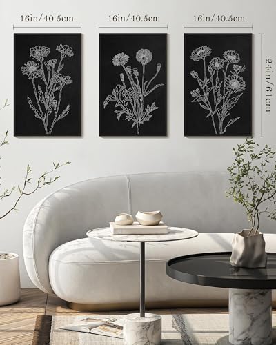 Drsoum Black White Flower Wall Art Vintage Minimalist Floral Wall Hanging Decor Bohemain Botanical Prints Artwork for Bedroom Living Room Hallway 16x24in Black Framed - color: White Flower, size: 16x24in, Black Framed