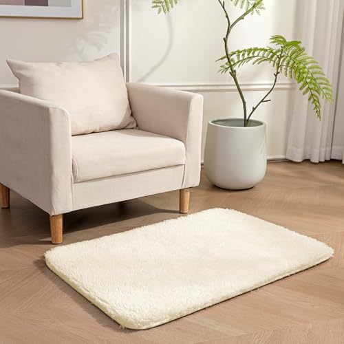 Amazon Basics Fluffy Washable Area Rug, Bedside Shaggy Carpet for Door Entryway, Living Room and Bedroom, 2' W × 3' L, Beige - color: Beige, size: 2' x 3' (Rectangular)