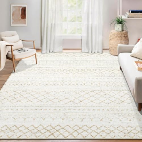 Area Rug for Living Room 6x9: Large Washable Boho Moroccan Rugs Geometric Neutral Rug, Non-Slip Foldable Morden Farmhouse Indoor Floor Carpet for Bedroom Dining Table Home(Beige,6X9) - color: Beige, size: 6' X 9' (Rectangular)
