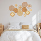 Glenmal Set of 13 Boho Wall Basket Decor Woven Rattan Flat Baskets Handmade Boho Wicker Bamboo Seagrass Wall Hanging Decor for Bedroom Living Room Dining Room Office Ready to Hang(Classic) - style: Classic