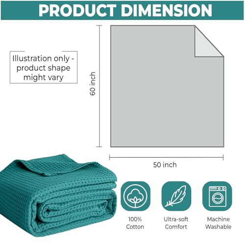 100% Cotton Blankets for Bed - Waffle Weave Blankets for Summer, Lightweight and Breathable Soft Woven Blanket for Spring (Teal, Throw (50" x 60")) - color: Teal, size: Throw (50" x 60")