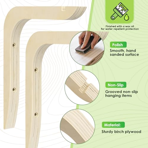Wooden Plants Hanger, Plant Hangers Indoor Wall Mount, 8.58-Inch Hanging Plant Hooks For Wall, Basket Hooks for Lanterns, Flower Bracket, Wind Chimes, Lamp, Bird Feeders, Patio Decor(wood color 2PCS) - color: Light wood color 2PCS