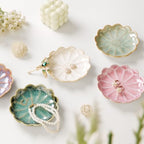 Lotus Ring Holder Dish Small Indoor Ash Tray, Ceramic Dessert Plate Trinket Jewelry Holder Organizing Necklace Earrings for Parents Friends Sister, Pink. All Jewelries Are NOT Included. - color: Pink-Round