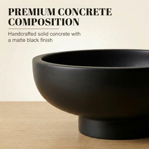 OAKOA Concrete Black Decorative Bowl for Home Decor - Black Fruit Bowl - Modern Pedestal Coffee Table Bowl for Entryway Table - color: Black