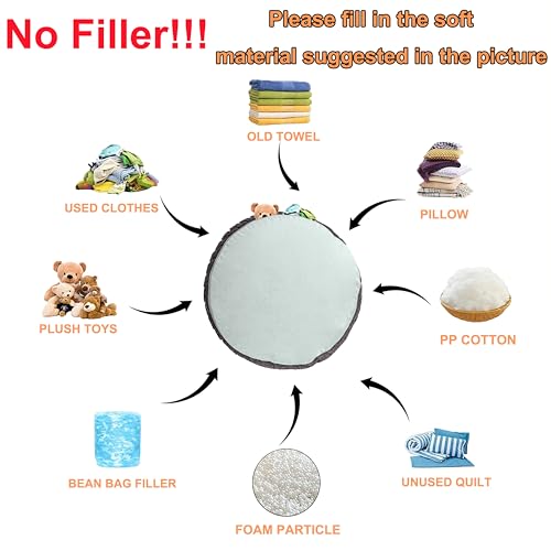 Poofieotto Unstuffed Ottoman Pouf Cover – Round Faux Fur Footstool Plush Floor Pouf (No Filler Included) Perfect for Living Room, Bedroom, or Office Lounge (Gray, 20x20x15 in) - color: Grey, size: 20"D x 20"W x 15"H