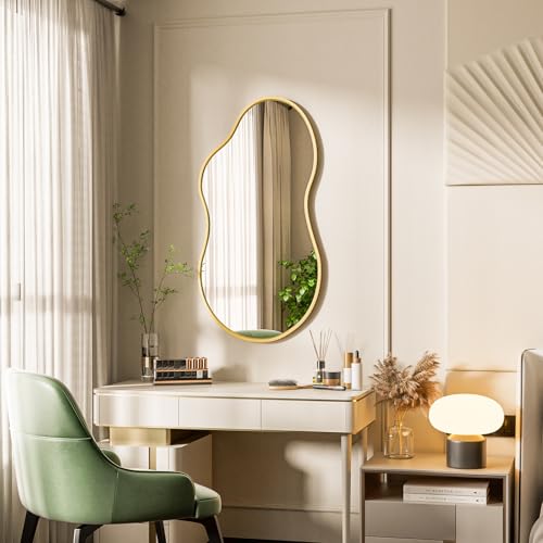 20”x 32” Gold Irregular Wall Mirror, Modern Bathroom Mirror, Aluminum Metal Framed, Wall Mirrors Decorative for Living Room Bedroom Entryway (Horizontal/Vertical) - color: Gold, size: 32"L x 20"W