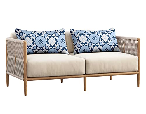 Indoor/Outdoor Polyester Fabric Lumbar Pillow Cover, All-Weather Waterproof Rectangular Cushion Case for Patio Furniture, 12 x 18 Set of 2 - Mandala-20 - color: Light Blue, size: 18" x 12" (Pack of 2)