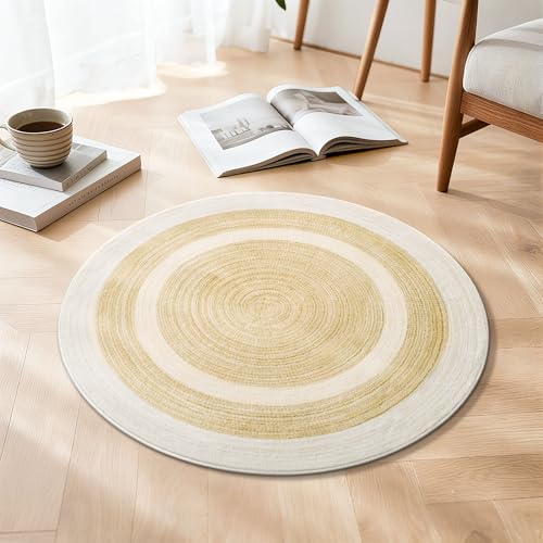 Asrug Imitation Jute Low Pile Round Rug Area Rug Washable Non-Slip Circle Rug Soft Plush Touch Circle Rugs Round for Kitchen Bathroom Living Bedroom Nursery, Carpet 2ft /24 inch/61 cm Beige/Brown - color: Beigebrown, size: 2ft