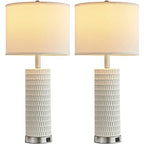 Reaketon 26.5" Ceramic Table Lamp Set of 2, 3 Way Dimmable Touch Control Table Lamp with 2 USB Charging Ports for Bedroom Living Room, Modern Nightstand Lamp End Table Lamps, Bulbs Included - color: White Shade & Silver Base