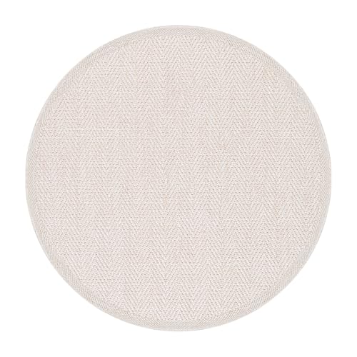 CAMILSON Easy Jute Round Rug 4ft Indoor Outdoor Off-White Color Fiber Area Rugs for Living Room and Patio Rug Herringbone Boho Woven Design Easy-Cleaning Washable Outside Carpet Alfombras (4 Round) - color: Herringbone/Bone, size: 4' (Round)