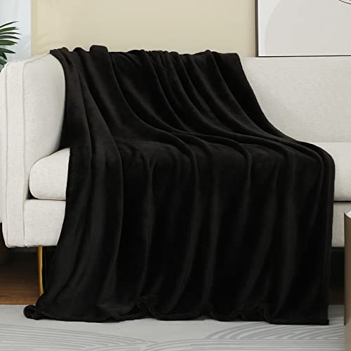 JIAHANNHA Black Throw Blanket Fleece Blanket Throw Size(50 by 60 Inches),Super Soft Cozy Plush Blanket for Couch Sofa Bed,Lightweight Warm Bed Blankets for Adults,All Season - color: Black, size: Throw(50"×60")