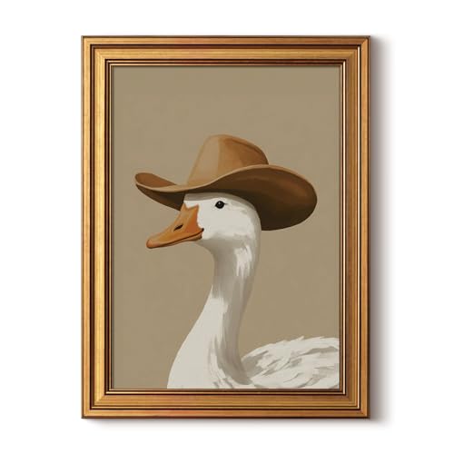 HUARCEY Gold Framed Vintage Wall Art for Living Room, Trendy Duck Canvas Print Wall Decor Maximalist Eclectic Artwork Gallery Picture Oil Painting Boho Western Cowboy Decor Bedroom Bathroom 12"x16" - color: Cowboy Duck, size: 16"L x 12"W