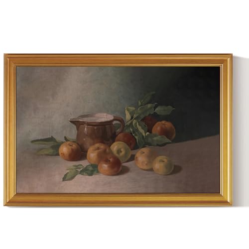 HUARCEY Gold Framed Vintage Wall Art for Living Room Harvest Apples Still Life Oil Painting Large Cottagecore Room Decor Picture Canvas Print Farmhouse Fruit Wall Decor Bedroom Kitchen Bathroom 24x36 - color: Apple, size: 36"L x 24"W