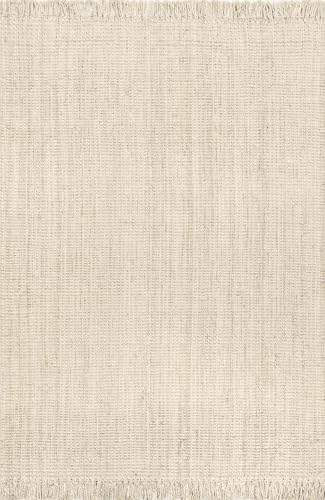 Nuloom Daniela Off-White, 6' x 9', Handmade, Jute, Tassel, Soft and Textured, High Traffic, Stain Resistant, Easy Clean, Durable Area Rug for Bedroom, Living Room, Dining Space, Foyer, Entryway - color: Off White, size: 6' x 9' (Rectangular)