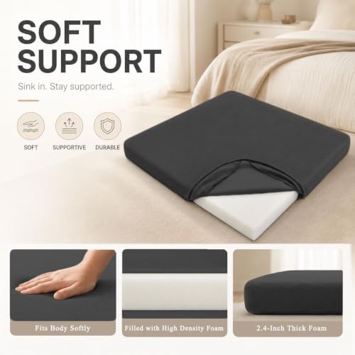 Velvet Zabuton Meditation Mat - Large Floor Pillow for Adults & Yoga Meditation Cushion - High Density Foam Floor Seating with Washable Cover, 31x31 Inch (Black) - color: Black