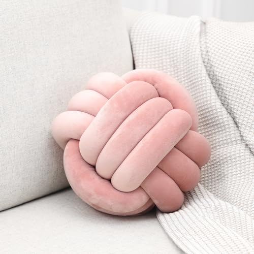 Petrella Knot Pillow, 8 Inch Pink Round Velvet Throw Pillow Ball Cushion, Machine Washable Soft Decorative Accent Pillow for Couch, Sofa, Bed, Home Decor - color: A1-pink, size: 8inch