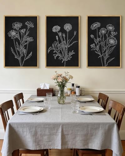 Drsoum Black White Flower Wall Art Vintage Minimalist Floral Wall Hanging Decor Bohemain Botanical Prints Artwork for Bedroom Living Room Hallway 24x36in Natural Framed - color: White Flower, size: 24x36in, Natural Framed
