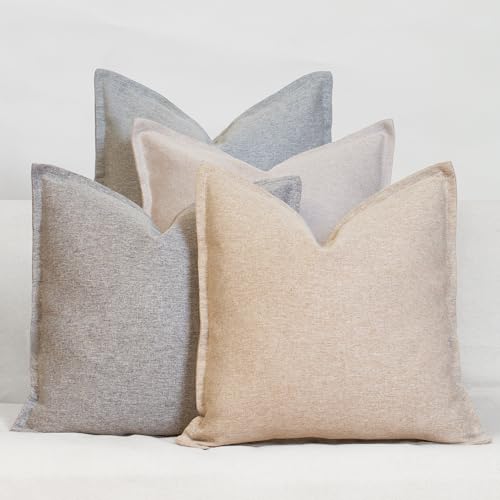 Decorative Throw Pillow Covers, Set of 4, 18x18 Inch Neutral Minimalist Linen Accent Pillow Covers, White - color: White