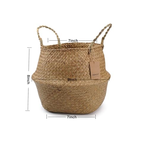 Large Woven Seagrass Belly Basket for Plant, Grocery, Picnic, 12" Diameter x 14" Height - size: XXL (12" D x 14" H)