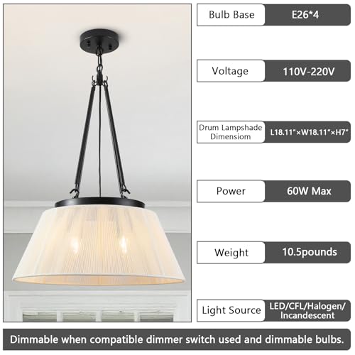 18.11 Inches Drum Chandeliers Boho Woven, 4Lights Boho Chandelier Cream White Hand-Woven Bohemian Pendant Light, Height Adjustable Rattan Bohemian Chandelier for Dining Room Kitchen Island - color: 18Inch-Rattan-Drum
