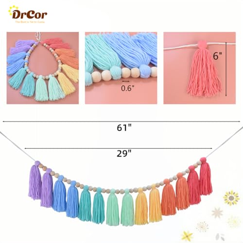 DrCor Crayon Rainbow Tassel Garland – Colorful Handmade Yarn Banner for Classroom Decor, Bulletin Board, Nursery, Kids Room, Playroom, Baby Shower & Birthday Party Decorations - color: Rainbow