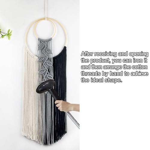 LB Black Macrame Wall Hanging,Cotton Handmade Woven Tapestry Wall Hanging Decor Boho Dream Catchers Modern Home Decor for Living Room Apartment Office Backdrop,10X30 Inch - color: Black