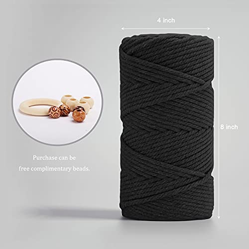 Macrame Cotton Cord 5mm x 109 Yards, ZUEXT 100% Natural Handmade Colorful 4 Strands Twisted Braided Cotton Rope for Wall Hanging Plant Hangers Gift Wrapping Tapestry DIY Crafts(100m, Black) - color: Black, style: 5mm x 100m