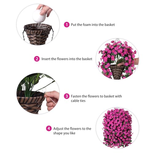 Artificial Silk Hanging Flowers Plants Baskets for Outdoor Decoration, Spring Outside Decoration, Fake UV Resistant Look Real Fuchsia Orchid Trailing Vines for Porch Patio Home - color: Fuchsia