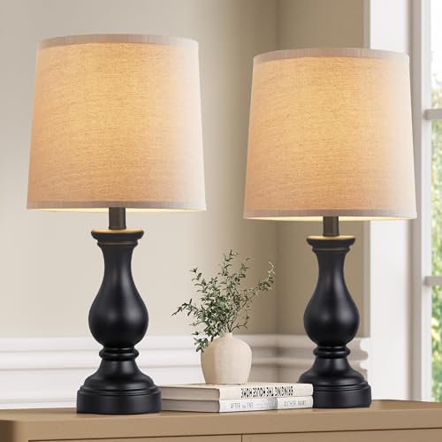 Seealle Farmhouse Table Lamps Set of 2 - Rustic Lamp for Bedroom Living Room, 22" Boho Bedside Lamps for Night Stands End Table Office Desk Lamp Nightstand with Linen Shades(Matte Black) - color: C. Matte Black