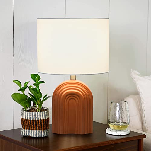 Main + Mesa Carved Arch Stoneware Table Lamp with Linen Drum Shade, Terracotta