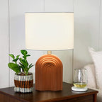 Main + Mesa Carved Arch Stoneware Table Lamp with Linen Drum Shade, Terracotta