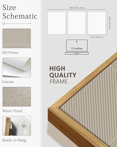 KUVIOKE Minimalist Abstract Boho Framed Wall Art Modern Mid-Century Bohemain Neutral Line Wall Decor Geometric Artwork Bedroom Decor 12x16in (Natural Framed) - color: Mid Century, size: 12 x 16in x 3 Panels Natural