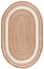 SAFAVIEH Natural Fiber Collection Area Rug - 4' x 6' Oval, Natural & Ivory, Flat Weave Farmhouse Border Jute Design, Ideal for High Traffic Areas in Living Room, Bedroom (NF812A) - size: 4' x 6' (Oval)