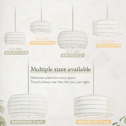 18 inch White 3 Light Rattan Light Fixture Woven Pendant Lights Rattan Farmhouse Chandeliers Fabric Shade Boho Chandelier for Dinning Room Kitchen - color: 18"-White-Prism