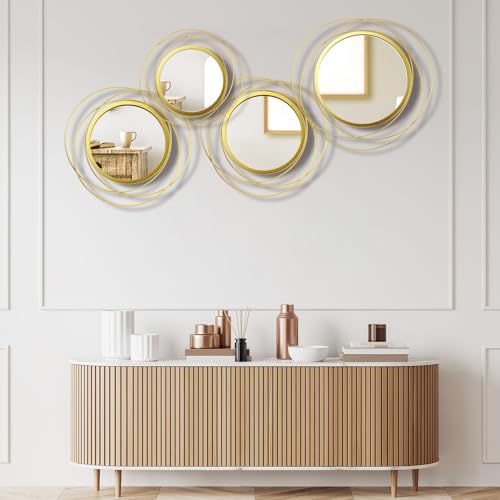 Hicarer 4 Pcs Decorative Wall Mirror Round Modern Circle Mounted Mirror Metal Wall Art Decor for Bedroom Living Room Entryway Dining Room Hallway(Gold) - color: Gold