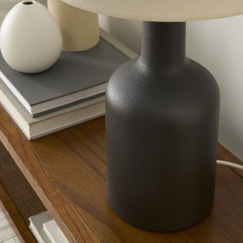 Nourison Home 22" Black Ceramic Table Lamp with Oatmeal Linen Shade for Modern Farmhouse, Bedside Lamp, Living Room Lamp, Small Accent Lamp for Dining Room - color: Black