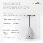 RONDURE 10.6" Ceramic Cordless Table Lamp, Portable Rechargeable Table lamp, Touch Dimmable Warm Ambient Lighting for Living Room, Bedroom, Dining Room, Fast Charging & Long Lasting - style: Lumina