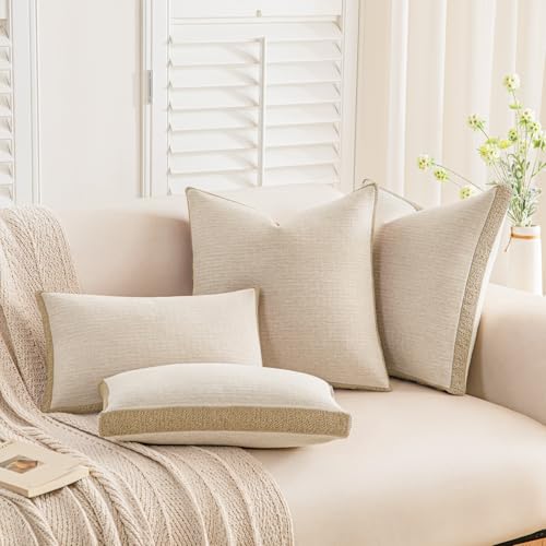 a moment Loop Yarn Linen-Like Pillow Cover Natural Soft Decorative Throw Pillow Case Farmhouse 12x20 Inch, Bohemian Textured Cushion Cover for Sofa Bed, Wrinkle-Resistant Home Decor Beige - color: Beige, size: 20" x 12" (Pack of 2)