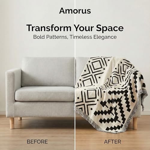 amorus Bohemian Throw Blanket Chenille Jacquard Tassels Cover, 71"*90",NO.2 | Boho Style blankets, modern Geometric, warm & cozy. For couch, bed, outdoor, car - color: Pattern 2, size: 71x91 in