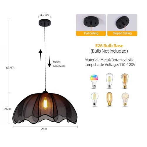 Farmhouse Chandelier Light Fixture, 1-Light Rattan Boho Chandeliers for Dining Room, Hand Woven Pendant Light with Linen Shade, Rustic Hanging Lighting for Kitchen Island, Bedroom