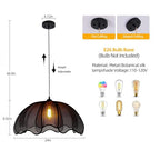 Farmhouse Chandelier Light Fixture, 1-Light Rattan Boho Chandeliers for Dining Room, Hand Woven Pendant Light with Linen Shade, Rustic Hanging Lighting for Kitchen Island, Bedroom