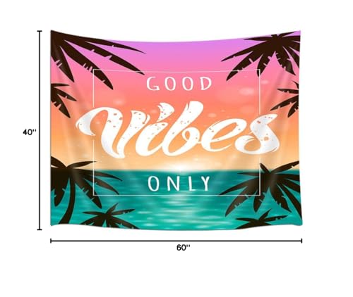 MERCHR Good Vibes Only Tapestry, Quote Motivational Inspirational Girl Girly Tapestry Wall Hanging for Bedroom, Cute Summer Beach Ocean Tapestries Poster Blanket College Dorm Home Decor 60X40