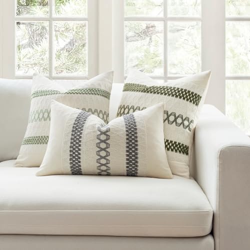MIULEE Set of 2 Gray Boho Decorative Pillow Covers 18x18 Inch Farmhouse Rustic Couch Throw Pillows Modern Spring Cotton Cushion Covers Retro Cute Macrame Woven Home Decor for Bed Sofa Chair - color: Gray, size: 18" x 18" (Pack of 2)