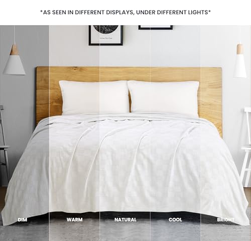 Utopia Bedding 100% Cotton Thermal Blanket White Queen Size Soft, Lightweight, Breathable, Cozy Spring and Summer Blankets for Bed, Home Room Decor Gifts for Fathers Day and Dad (90x90 Inches) - color: White, size: Queen