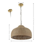 JONATHAN Y 20" Brown/Brass Gold 1-Light Rattan and Iron Dome Pendant Light, Adjustable Height Coastal Bohemian Hanging Lamp for Kitchen Island, LED Bulb Included JYL1133A