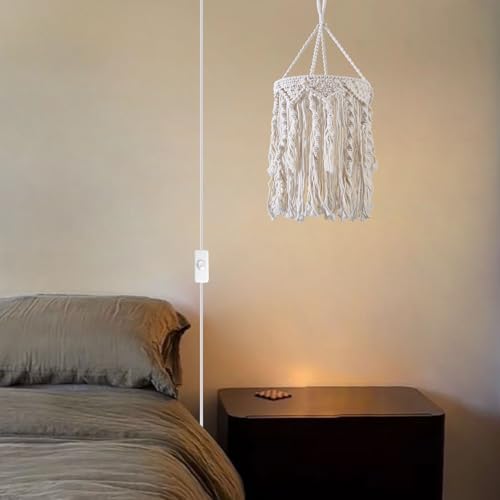 Boho Lamp Plug in Pendant Light, 15 FT Hanging Lights with Plug in Cord, Hanging Lamp with Handmade Macrame Lamp Shade, On/Off Switch, Hanging Light Fixture for Bohemian Decor Bedroom Living Room - color: Type2
