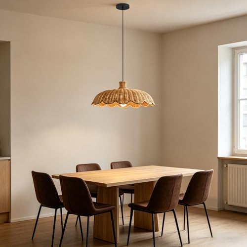 MIXL-Hand Woven Natural Rattan Pendant Light,Adjustable Height Ceiling Hanging Lamp,Farmhouse Dining Table Light,Vintage Style Pendant Lamp for Study Room Corridor - color: 25.59 Inches